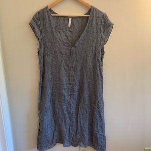 nuthatch | Dresses | Nuthatch Gray Linen V Neck Capsleeve Dress Sz L |  Poshmark